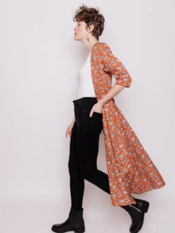 Mata Traders Aditi Hazelnut Floral Tencel Wrap Dress Clothing