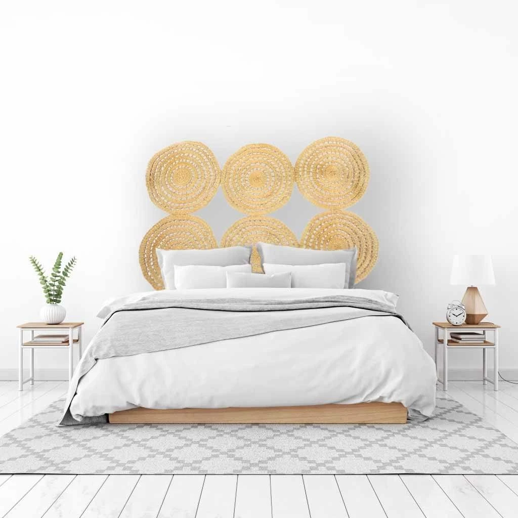 KAZI Home Goods All Natural Woven Discs Queen Headboard 4 KAZI Home Goods All Natural Woven Discs Queen Headboard