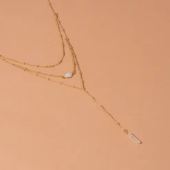 Iron Oxide Gold Layered Opal Lariat Necklace