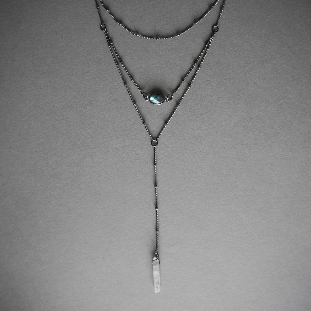 Iron Oxide Layered Labradorite Lariat Necklace 3 Iron Oxide Layered Labradorite Lariat Necklace