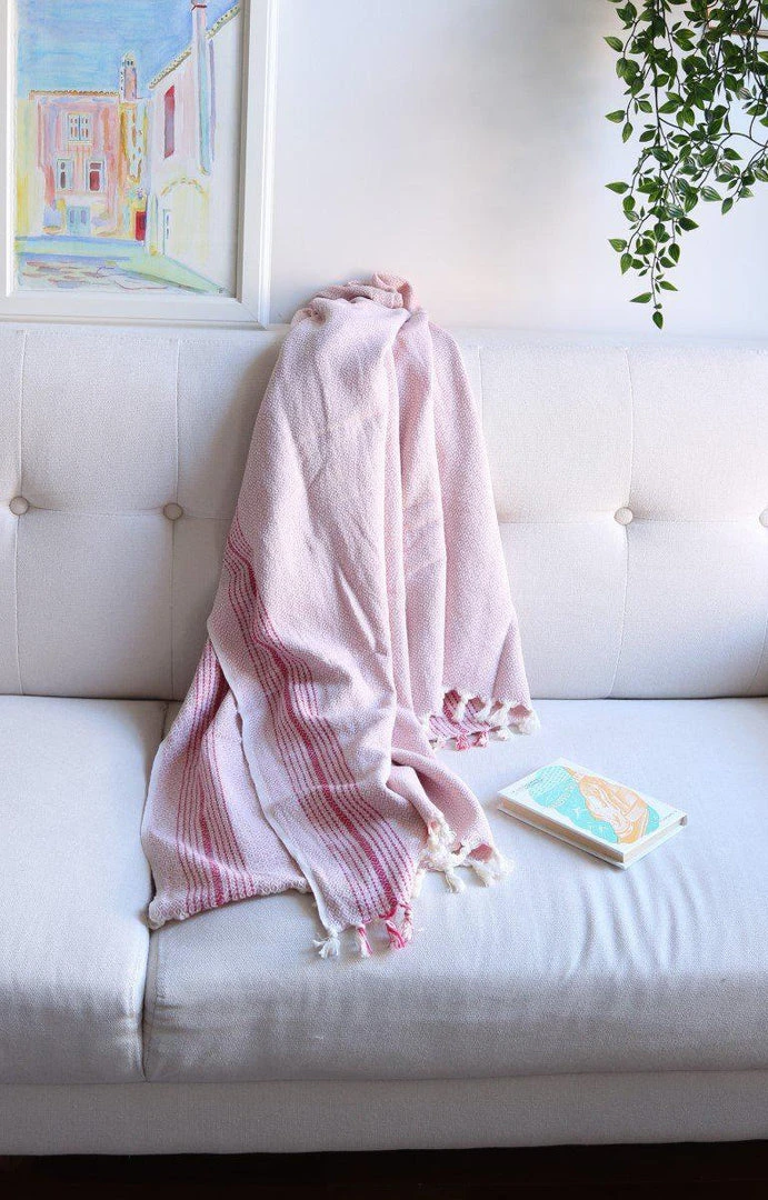 Anatolico Throw Blankets Matia Turkish Blanket / Scarf - Pink 6 Anatolico Throw Blankets Matia Turkish Blanket / Scarf - Pink