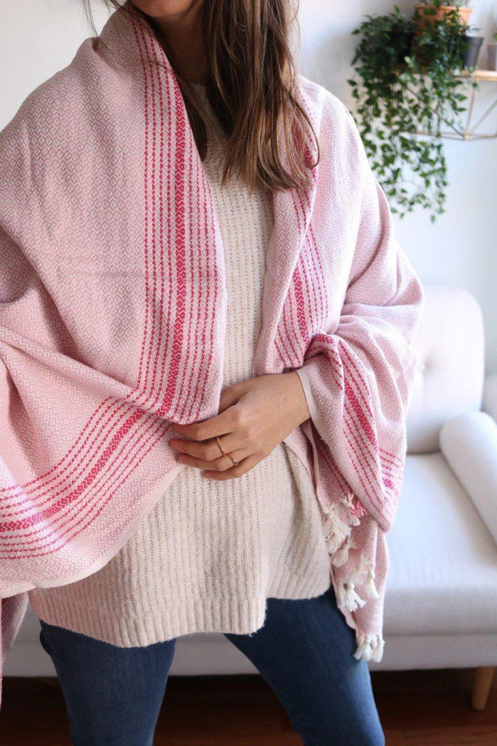 Anatolico Throw Blankets Matia Turkish Blanket / Scarf - Pink 3 Anatolico Throw Blankets Matia Turkish Blanket / Scarf - Pink