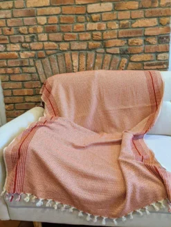 Anatolico Handcrafted Matia Turkish Blanket / Scarf - Red