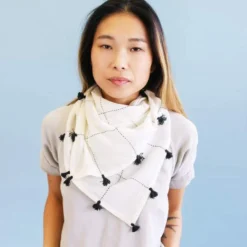 Anchal Grid Scarf With Tassels - Bone Accessories