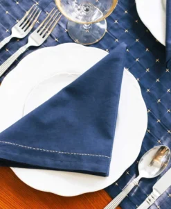 Anchal Kitchen + Dining Pin Stitch Napkin Set - Navy