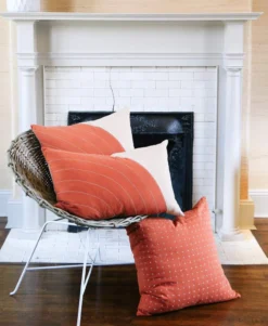 Anchal Cross Stitch Throw Pillow- Rust