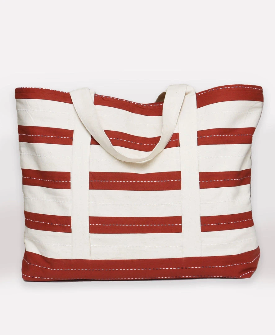 Anchal Stripe Canvas Tote Bag - Rust 3 Anchal Stripe Canvas Tote Bag - Rust