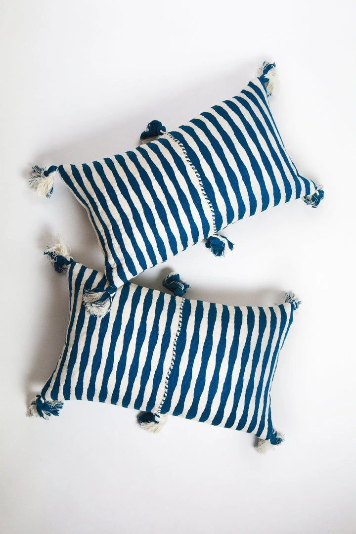 Archive New York Antigua Lumbar Pillow - Dark Teal Striped 5 Archive New York Antigua Lumbar Pillow - Dark Teal Striped