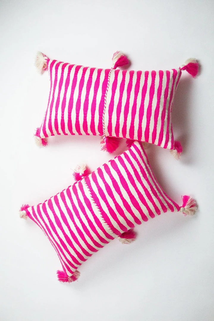 Archive New York Antigua Lumbar Pillow - Neon Pink Striped 6 Archive New York Antigua Lumbar Pillow - Neon Pink Striped