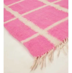 Archive New York Momos Grid Blanket / Rug - Natural White + Neon Pink