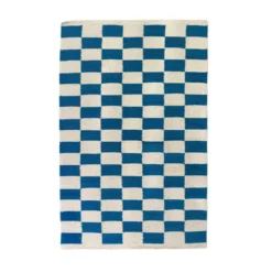 Archive New York Zapotec Checkered Wool Rug - Blue + Ivory