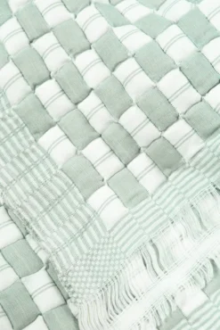 Archive New York Home Goods Quilted Suzani Throw Blanket - Light Sage Gray + White