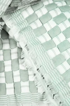 Archive New York Home Goods Quilted Suzani Throw Blanket - Light Sage Gray + White