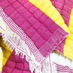 Archive New York Quilted Suzani Throw Blanket - Yellow + Pink Stripe