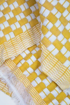 Archive New York Home Goods Quilted Suzani Throw Blanket - Yellow + White