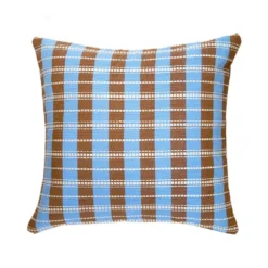 Archive New York Handcrafted Santiago Grid Throw Pillow - Blue + Umber