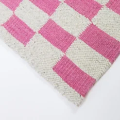 Archive New York Zapotec Checkered Wool Rug - Pink + Ivory