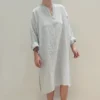 Area Home Long Linen Tunic - Light Gray