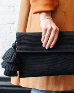 August Sage Ande Tassel Clutch - Classic Black