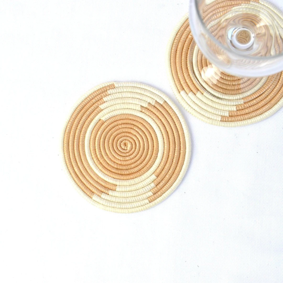 Azizi Life Woven Coaster Set - Tea + Natural White 3 Azizi Life Woven Coaster Set - Tea + Natural White