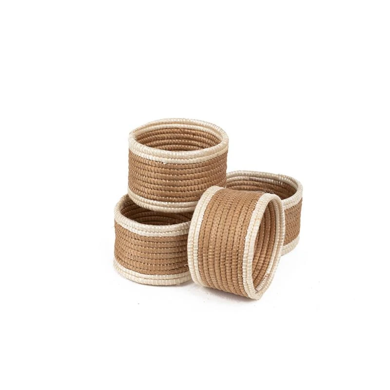 Azizi Life Woven Napkin Ring Set - Tea + White 3 Azizi Life Woven Napkin Ring Set - Tea + White