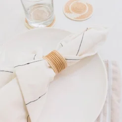 Azizi Life Woven Napkin Ring Set - Tea + White