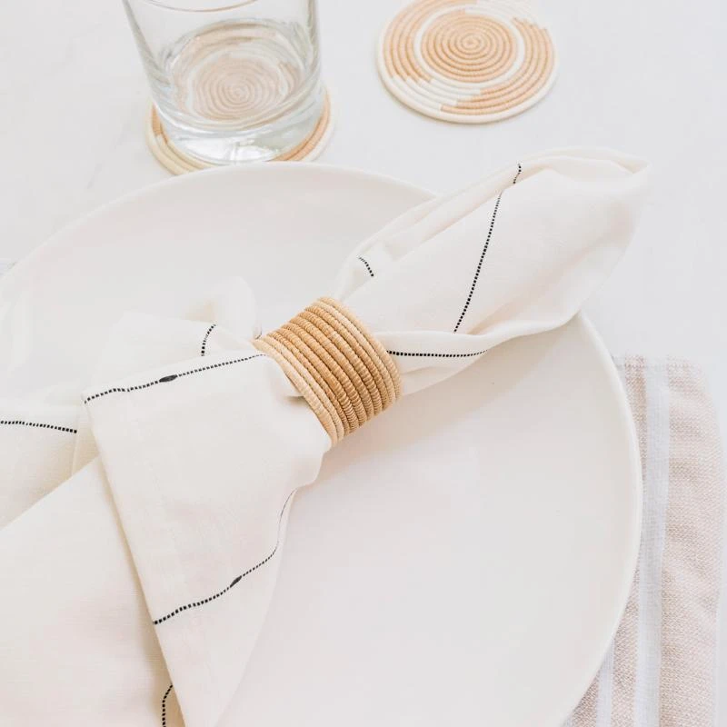 Azizi Life Woven Napkin Ring Set - Tea + White 4 Azizi Life Woven Napkin Ring Set - Tea + White