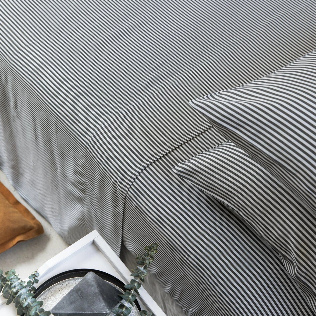 Ettitude Bamboo Sateen Flat Sheet - Slate Stripes Sustainable Materials 3 Ettitude Bamboo Sateen Flat Sheet - Slate Stripes Sustainable Materials