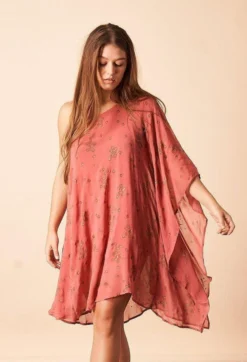Symbology Blooming Floral One Shoulder Dress In Coral + Gold Best Sellers
