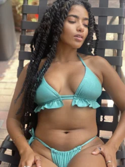 BOLD Swim Ruffle-Front Palm Bikini Set - Mint