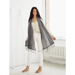 Studio Variously Carbon Checks Merino Wool Scarf  Accessories