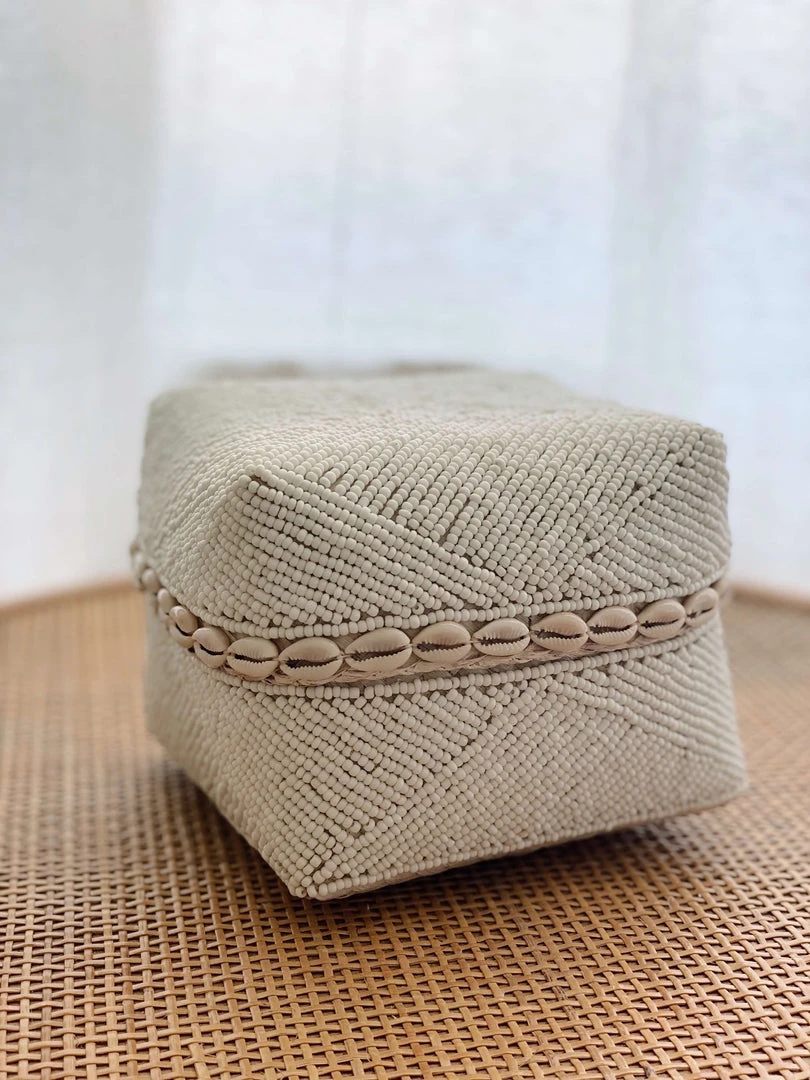 Ceremonia Beaded Bamboo Baskets - White Shell Home Goods 5 Ceremonia Beaded Bamboo Baskets - White Shell Home Goods