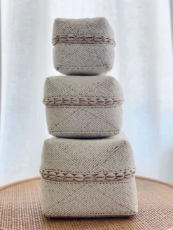 Ceremonia Beaded Bamboo Baskets - White Shell Home Goods