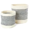 Swahili African Modern Home Goods Charcoal And Cream Twill Sisal Nesting Baskets