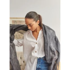 Studio Variously Charcoal Linen Scarf  Accessories