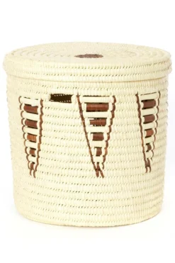 Swahili African Modern Chestnut Arrow Doum Palm Hamper Basket Set Home Goods