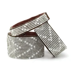 Swahili Coast Design Chevron Silver Beaded Leather Cuff Jewelry