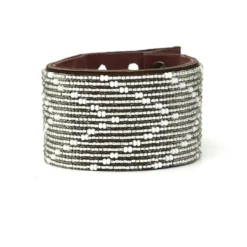 Swahili Coast Design Chevron Silver Beaded Leather Cuff Jewelry