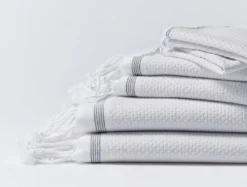 Coyuchi Mediterranean Towels - Alpine White / Slate Stripe
