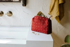 Anchal Accessories Cross Stitch Toiletry Bag - Rust