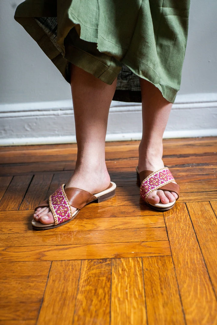 Darzah Shoes Tatreez Cross Sandal - Berry 4 Darzah Shoes Tatreez Cross Sandal - Berry