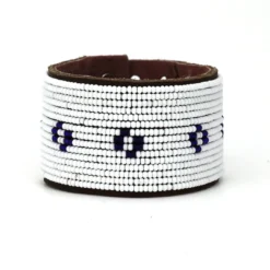 Swahili Coast Design Diamond Dark Blue Beaded Leather Cuff Jewelry