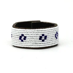 Swahili Coast Design Diamond Dark Blue Beaded Leather Cuff Jewelry