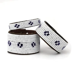 Swahili Coast Design Diamond Dark Blue Beaded Leather Cuff Jewelry