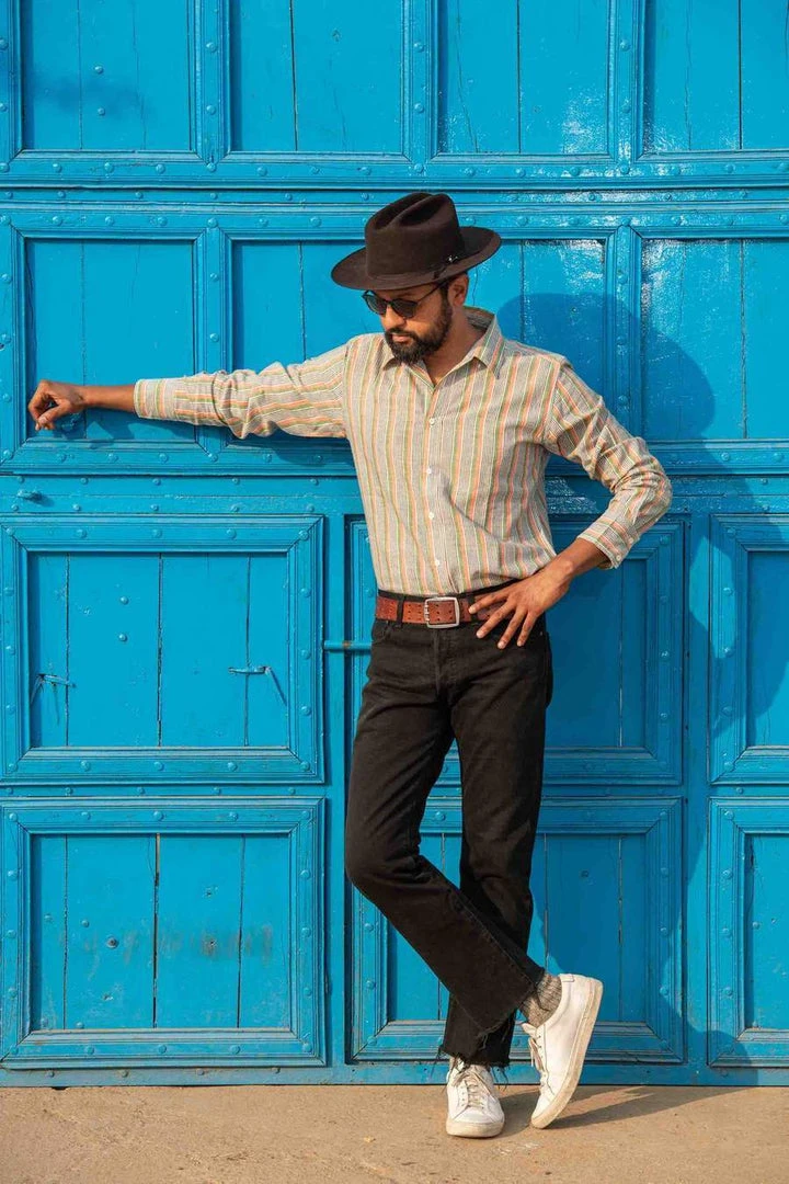 Dushyant Asthana Men's Amir Shirt - Green Stripes 4 Dushyant Asthana Men's Amir Shirt - Green Stripes