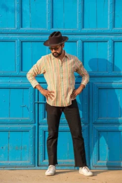 Dushyant Asthana Men's Amir Shirt - Orange Stripes