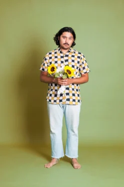 Dushyant Asthana Men's Aby Chessboard Batik Short Sleeve Shirt