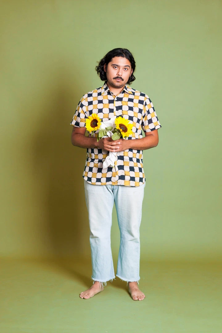 Dushyant Asthana Men's Aby Chessboard Batik Short Sleeve Shirt 4 Dushyant Asthana Men's Aby Chessboard Batik Short Sleeve Shirt