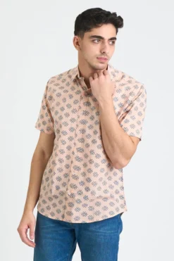 Dushyant Asthana Men's Prat Short Sleeve Shirt - Pink + Blue Motif