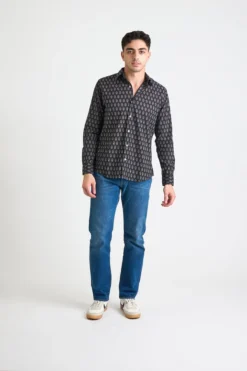 Dushyant Asthana Men's Amir Long Sleeve Shirt - Black + Blue Motif